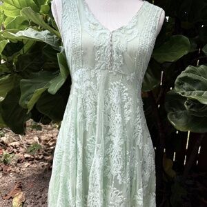 Free People *Reign‎ Over Me* Sea Green Lace Dress  SZ 0 Beachy Resorwear Summer